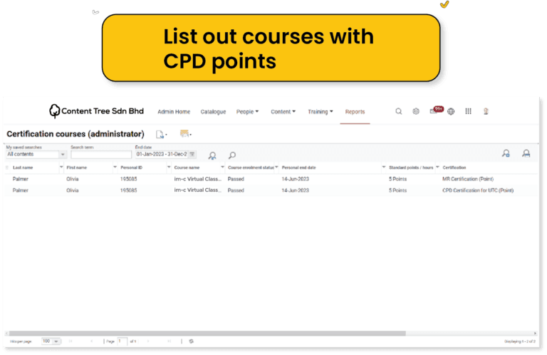 List of courses with CPD points