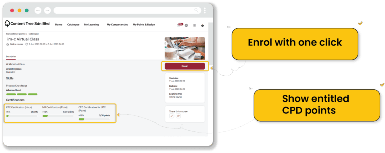 Show entitled CPD points and enrol on a course