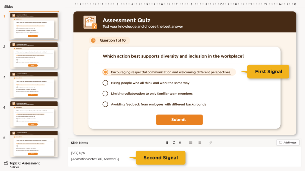 Answer Signals on the Storyboard