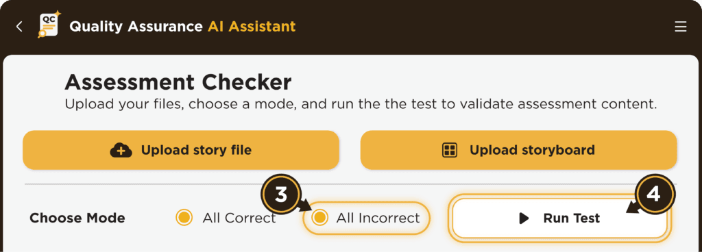 Choosing Mode and Running the Test